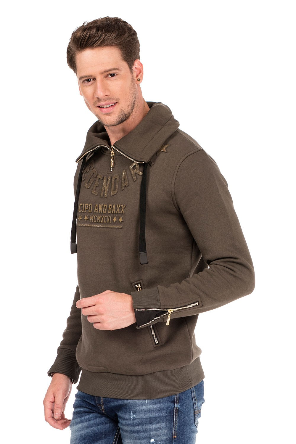 CL324 Fermuarlı Kabartma Detaylı  Erkek Sweatshirt
