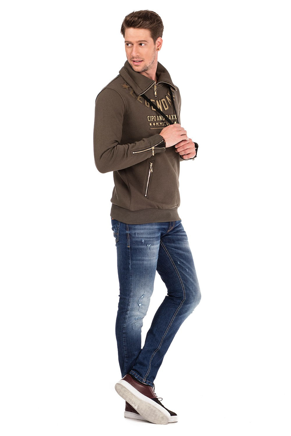 CL324 Fermuarlı Kabartma Detaylı  Erkek Sweatshirt