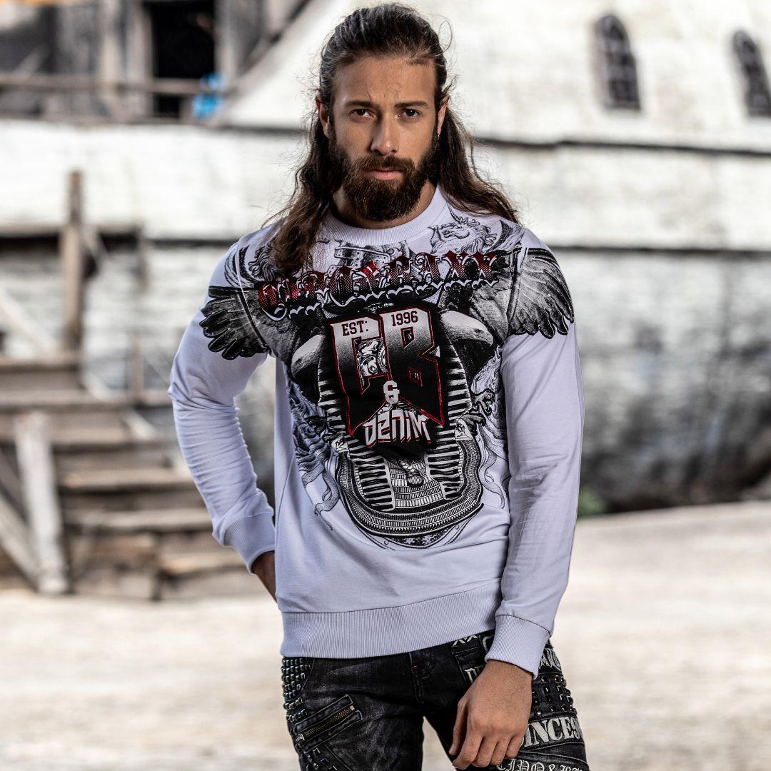 Cl515 Kartal Desenli Beyaz Kalın Sweatshirt