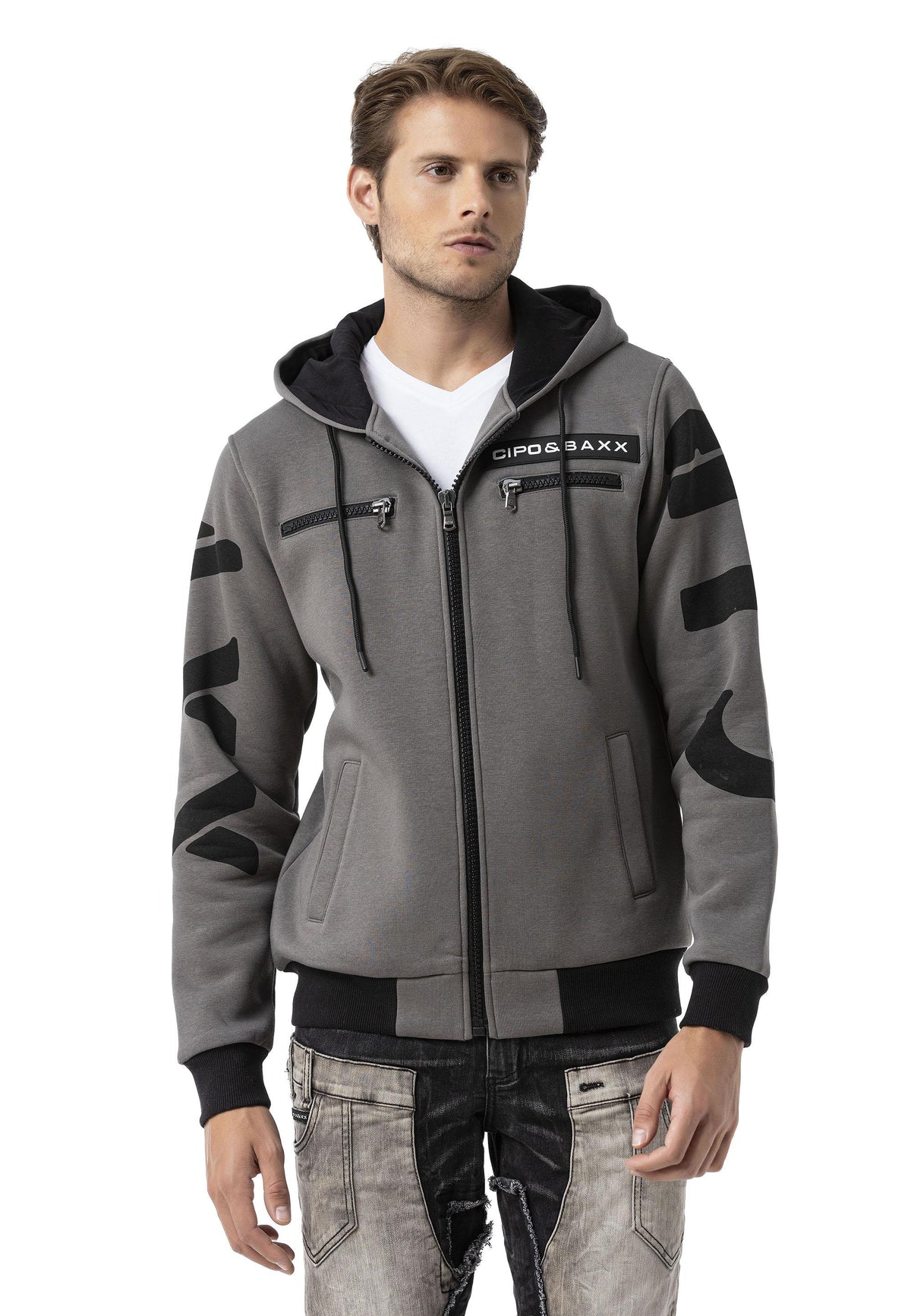 Erkek Kapüşonlu Fermuarlı Sweat Ceket CL577