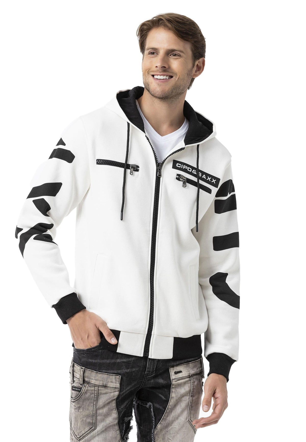 Erkek Kapüşonlu Fermuarlı Sweat Ceket CL577