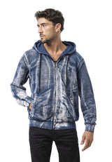 Erkek Fermuarlı Kapüşonlu Yıkamalı Desenli Sweatshirt Ceket CL594