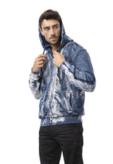 Erkek Fermuarlı Kapüşonlu Yıkamalı Desenli Sweatshirt Ceket CL594