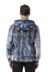 Erkek Fermuarlı Kapüşonlu Yıkamalı Desenli Sweatshirt Ceket CL594