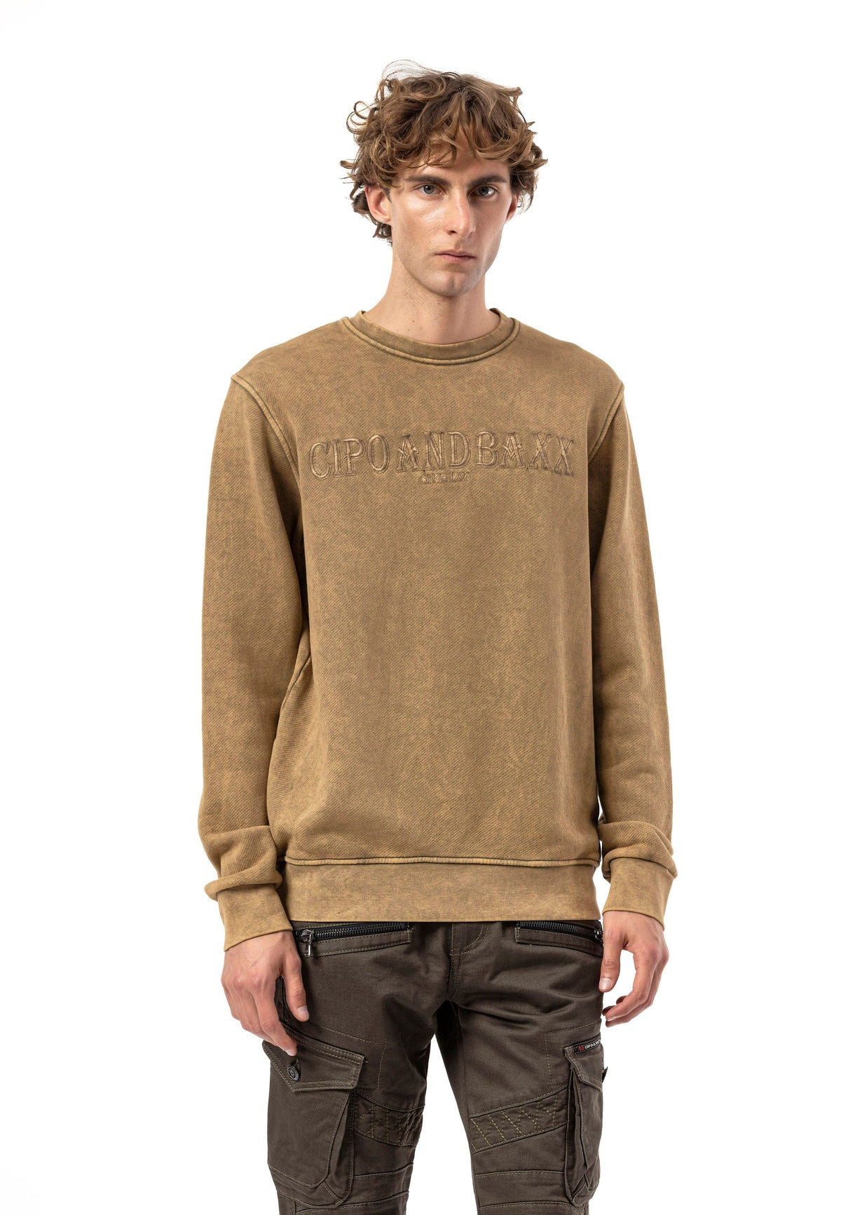 Erkek Sweatshirt  Yıkanmış Görünümlü, Yuvarlak Yakalı Erkek Sweatshirt CL595