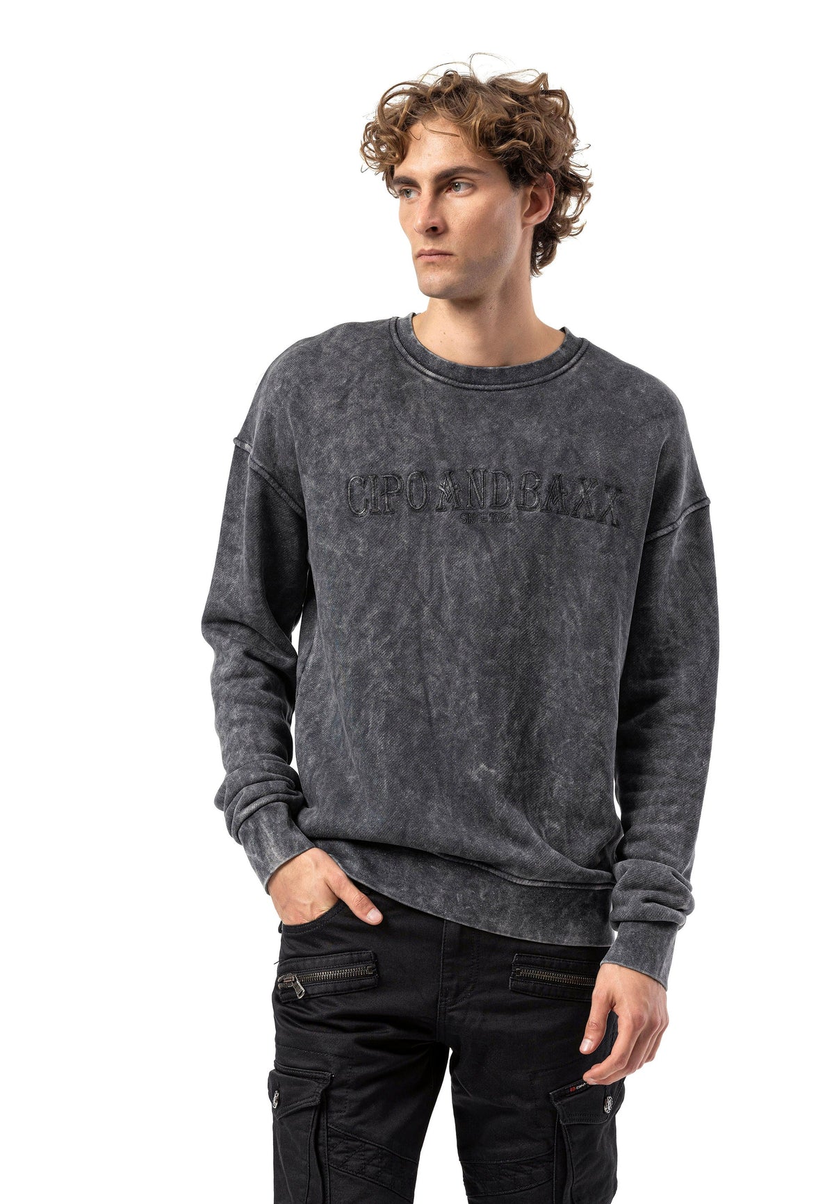 Erkek Sweatshirt  Yıkanmış Görünümlü, Yuvarlak Yakalı Erkek Sweatshirt CL595