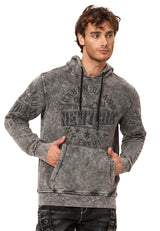 Erkek Kapüşonlu Sweatshirt Şehir Baskılı ve Asit Yıkamalı Kapüşonlu Kazak New York Esintili Sokak Giyim CL596