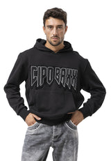 Erkek Kapüşonlu Sweatshirt Siyah Regular Fit CL601