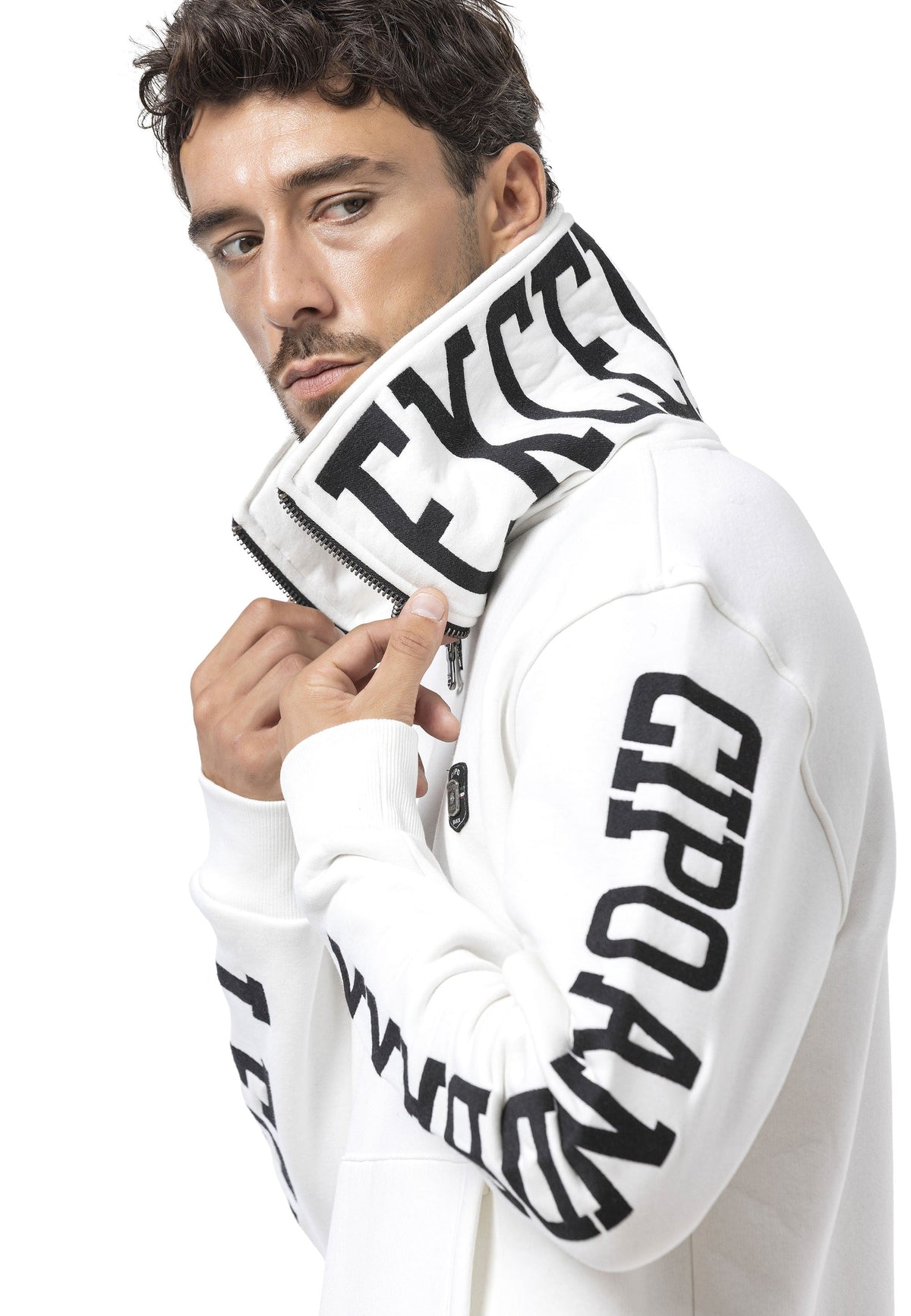 Erkek Yarım Fermuarlı Sweatshirt "LEGENDARY" Kol Baskılı ve Göğüs Logolu Kazak CL605