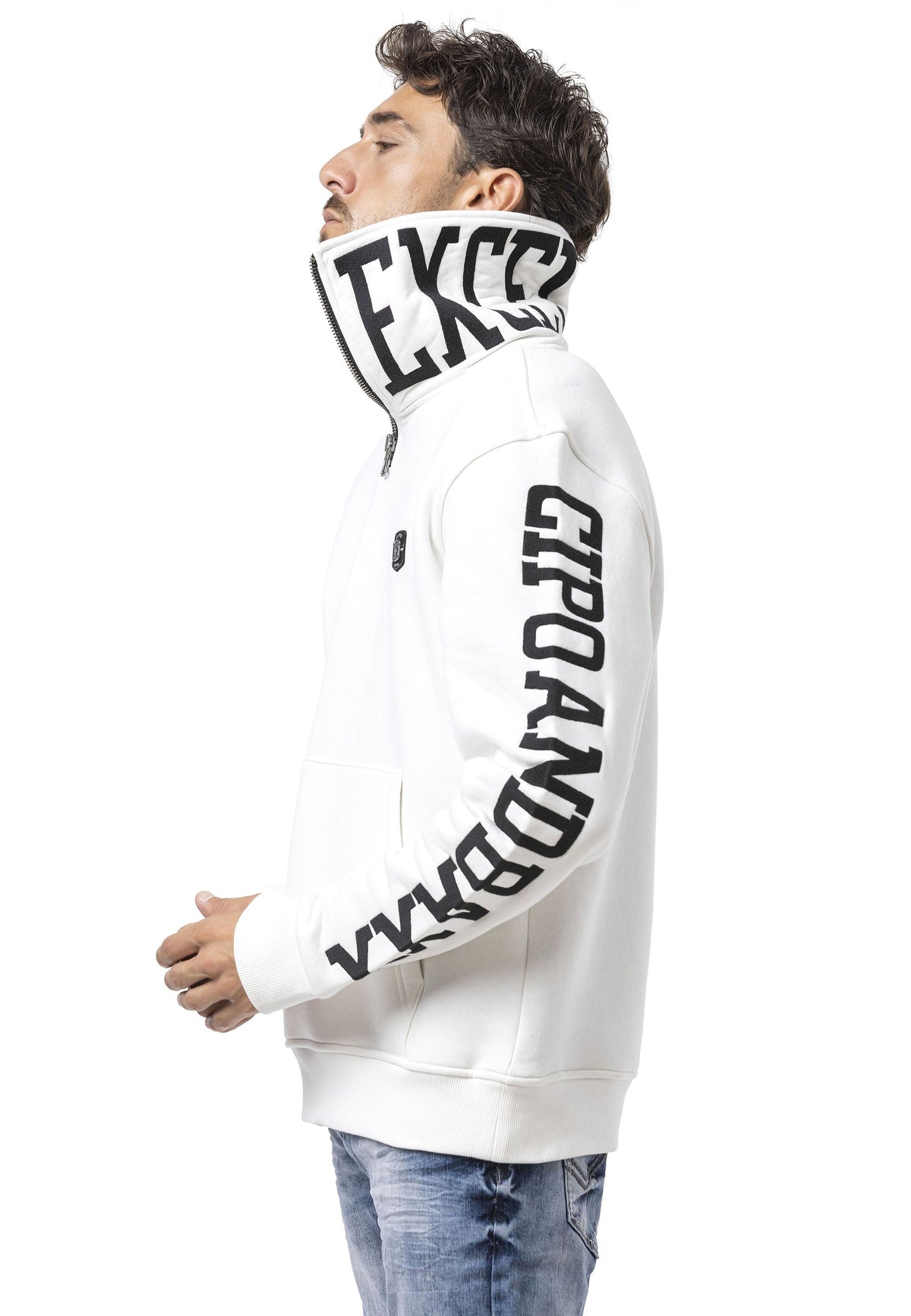Erkek Yarım Fermuarlı Sweatshirt "LEGENDARY" Kol Baskılı ve Göğüs Logolu Kazak CL605