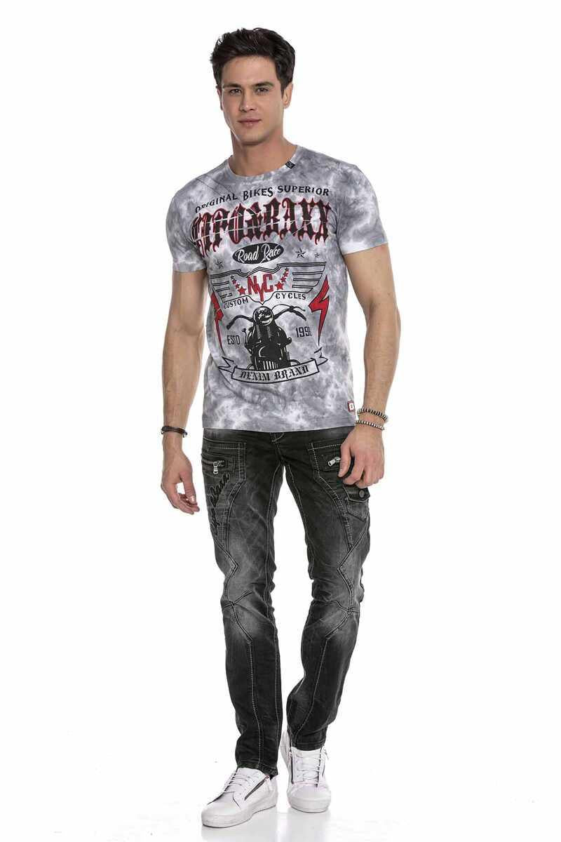 CT629 Desenli Vintage Biker Tişört