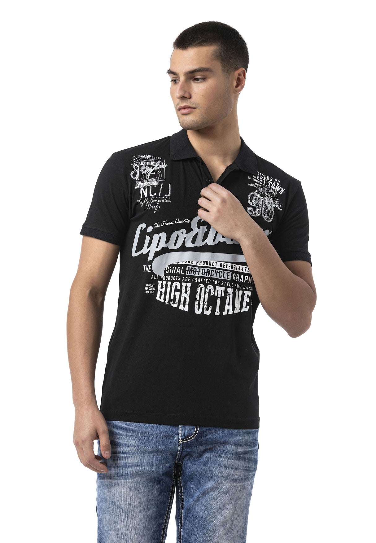 Baskılı Polo Yaka Kısa Kollu Basic Tişört - CT794