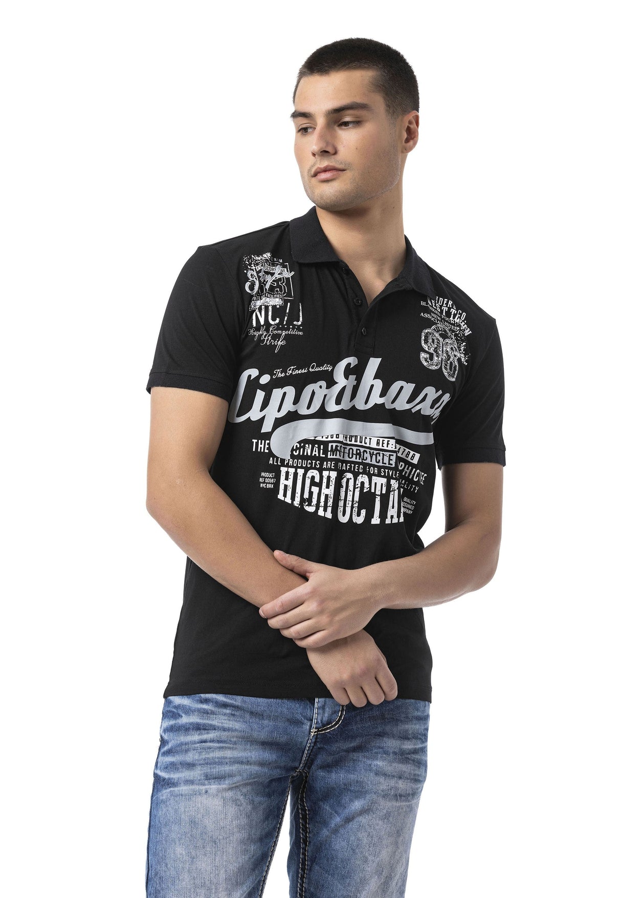 Baskılı Polo Yaka Kısa Kollu Basic Tişört - CT794