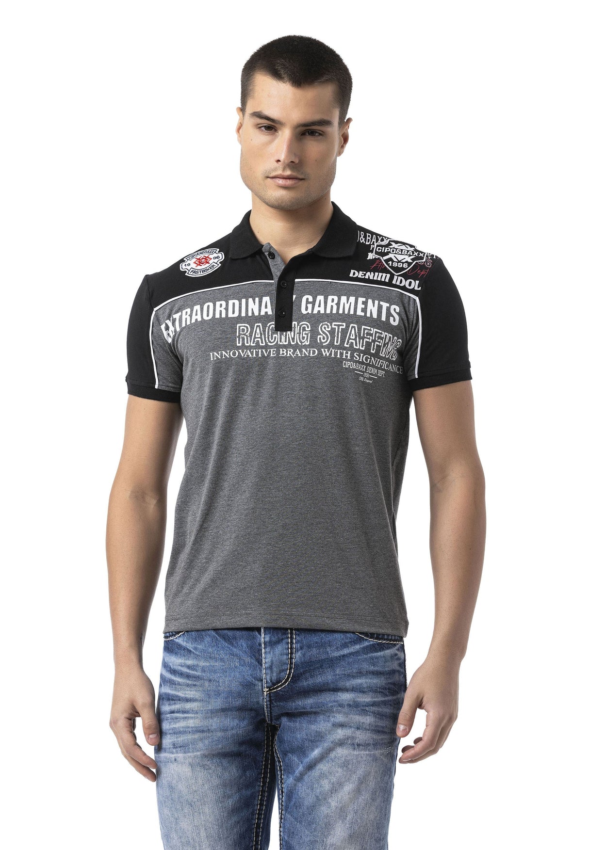 Erkek Regular Fit Polo Yaka Baskılı Tişört Yazı Detaylı Kısa Kollu Casual Erkek Tişört CT803