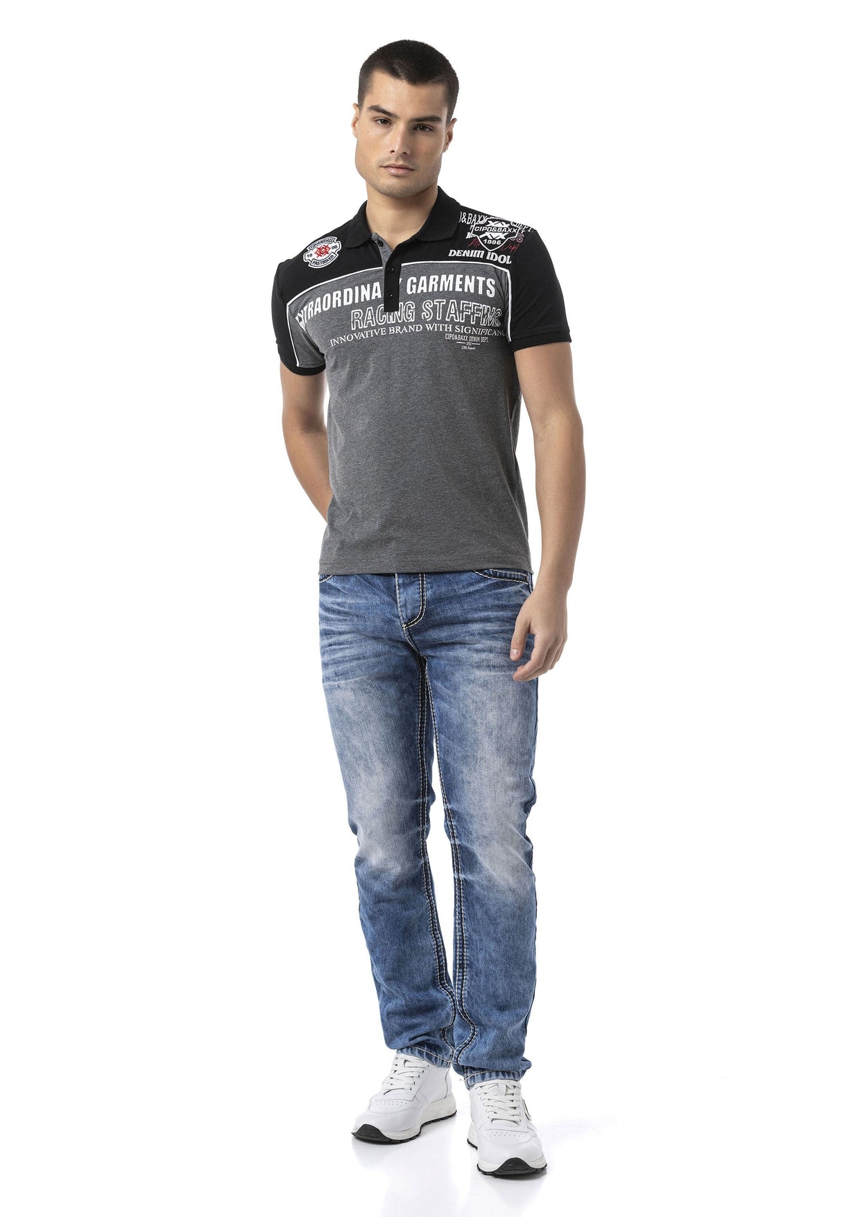 Erkek Regular Fit Polo Yaka Baskılı Tişört Yazı Detaylı Kısa Kollu Casual Erkek Tişört CT803