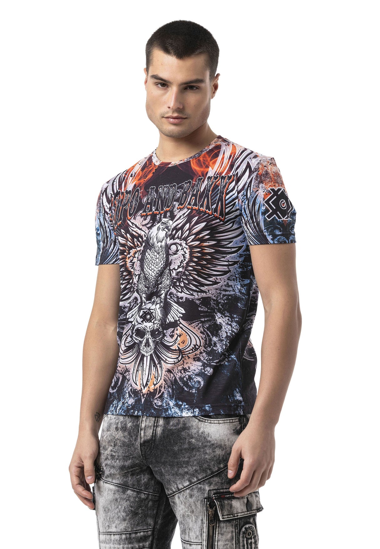 Erkek Regular Fit Kartal Kafası Grafik Baskılı Bisiklet Yaka Kısa Kollu Tişört CT818