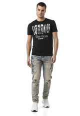 Erkek Baskılı Bisiklet Yaka Slim Fit Kısa Kollu Pamuklu Tişört CT826