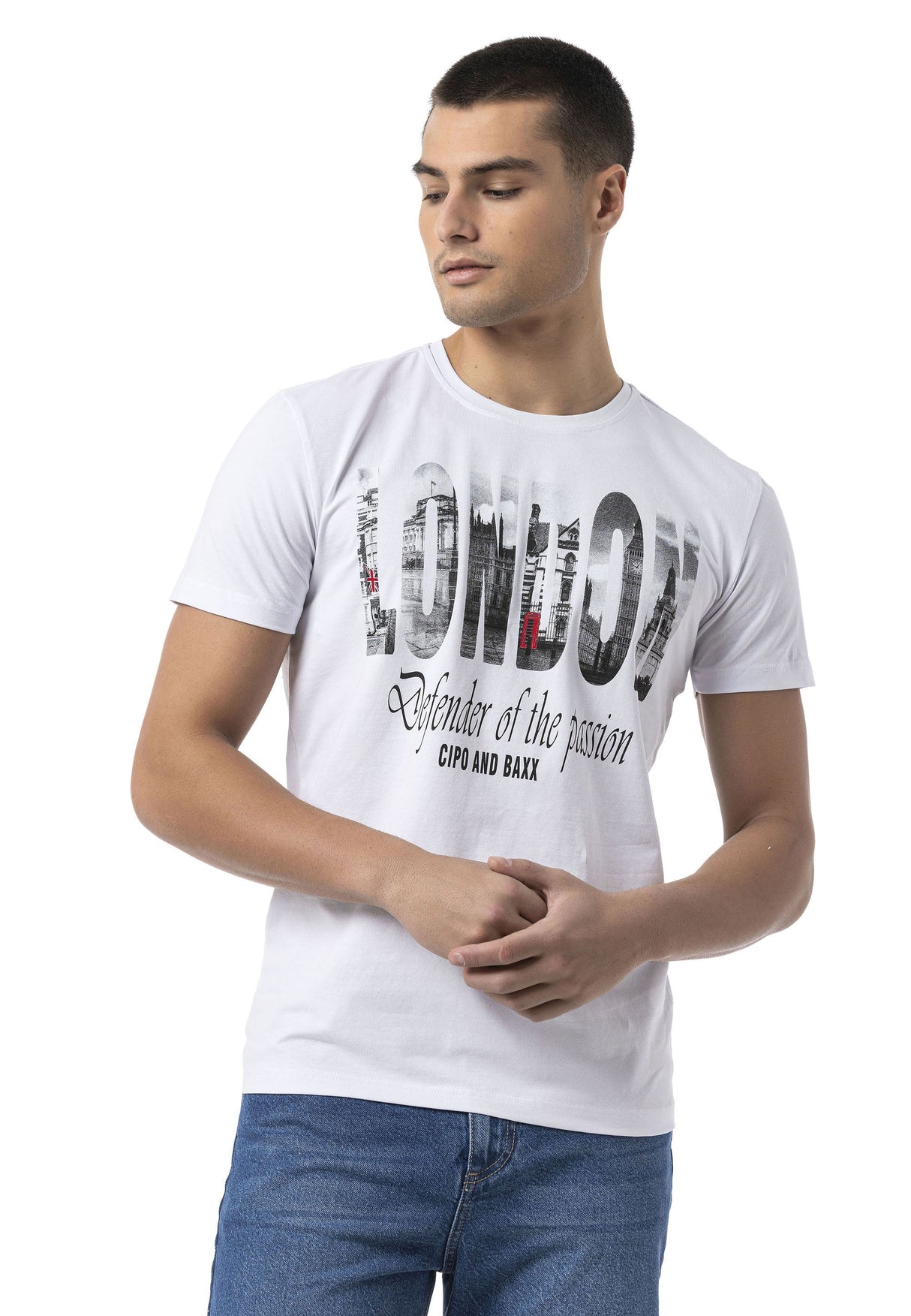 Erkek Baskılı Bisiklet Yaka Slim Fit Kısa Kollu Pamuklu Tişört CT826