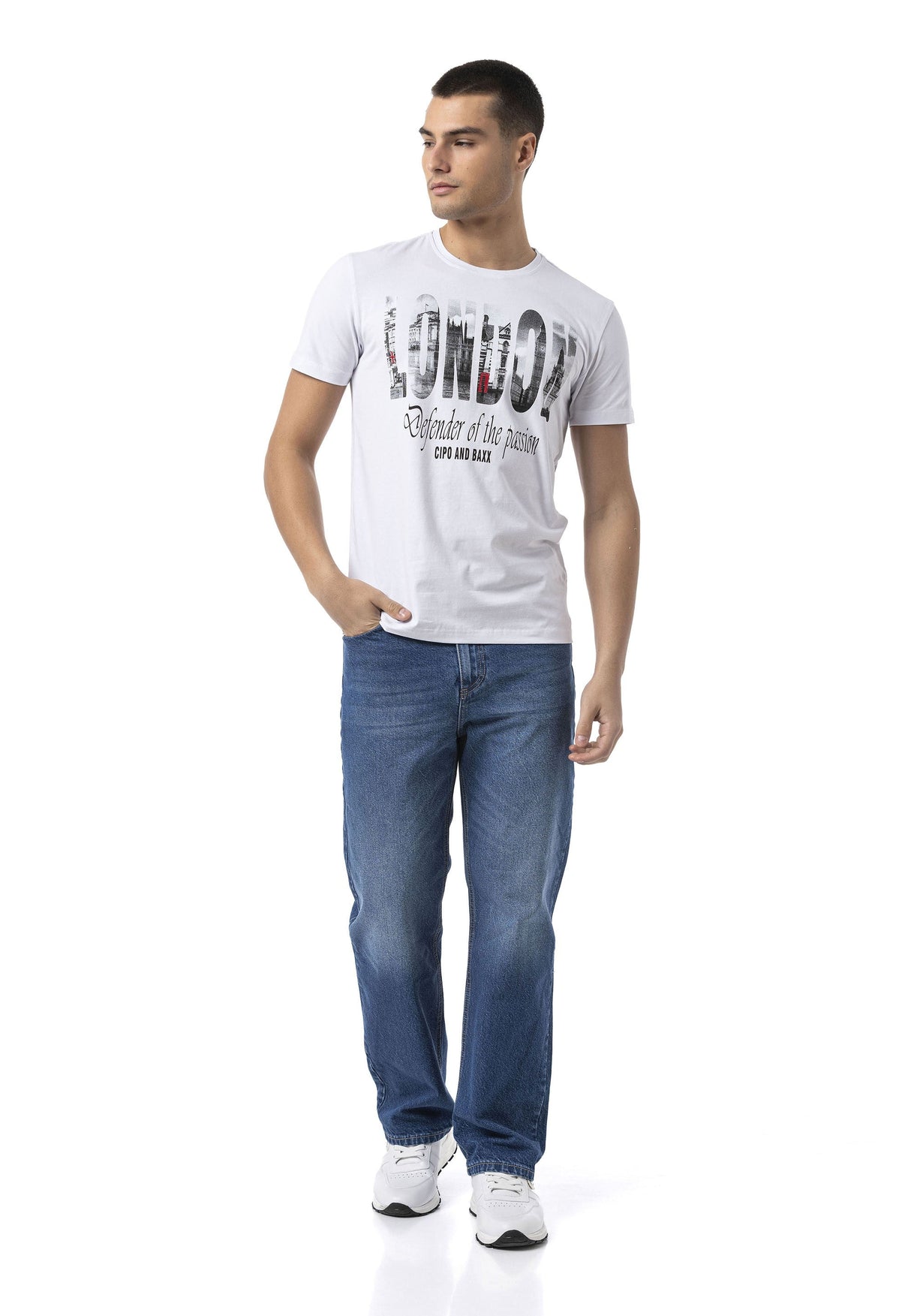 Erkek Baskılı Bisiklet Yaka Slim Fit Kısa Kollu Pamuklu Tişört CT826
