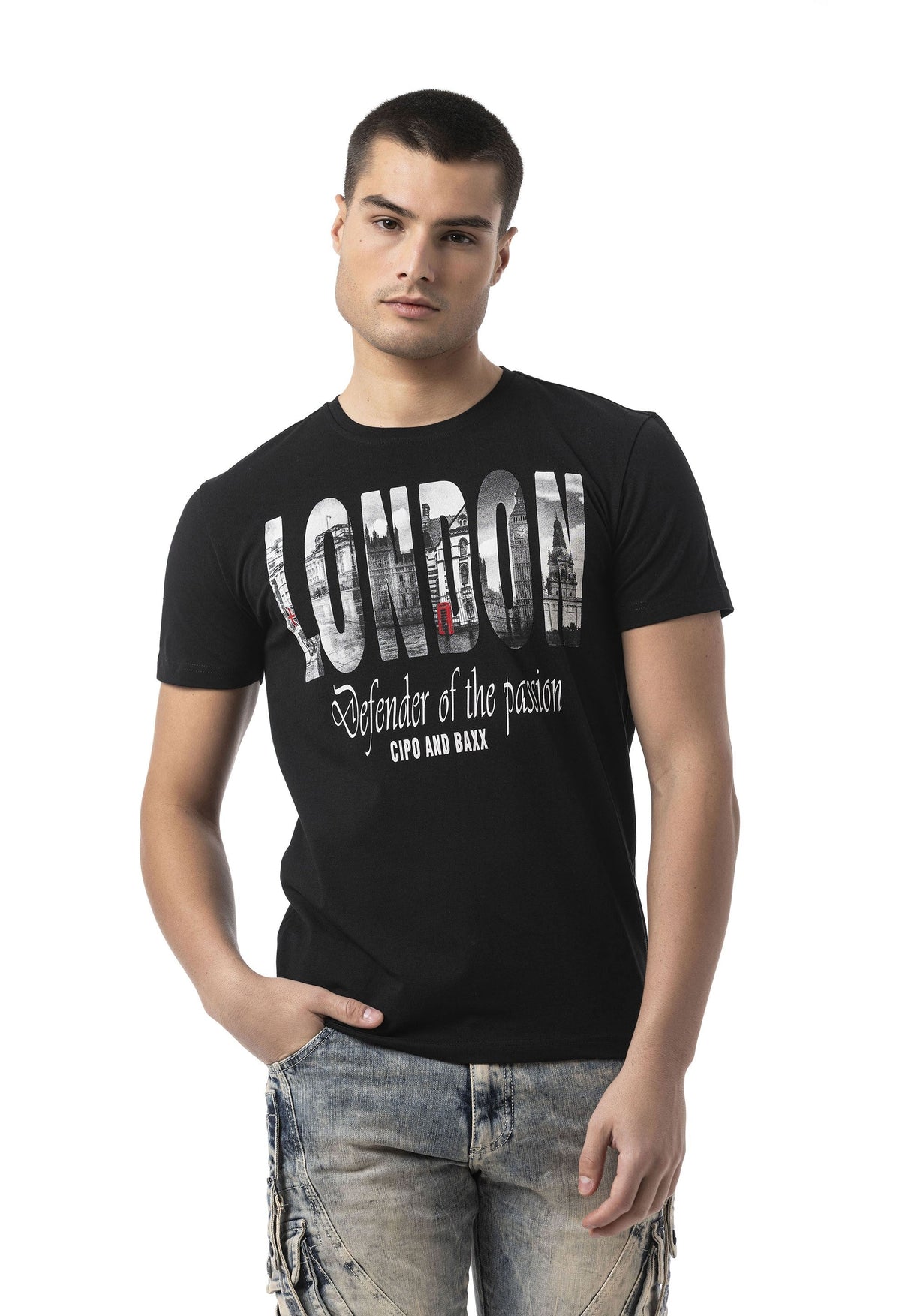 Erkek Baskılı Bisiklet Yaka Slim Fit Kısa Kollu Pamuklu Tişört CT826