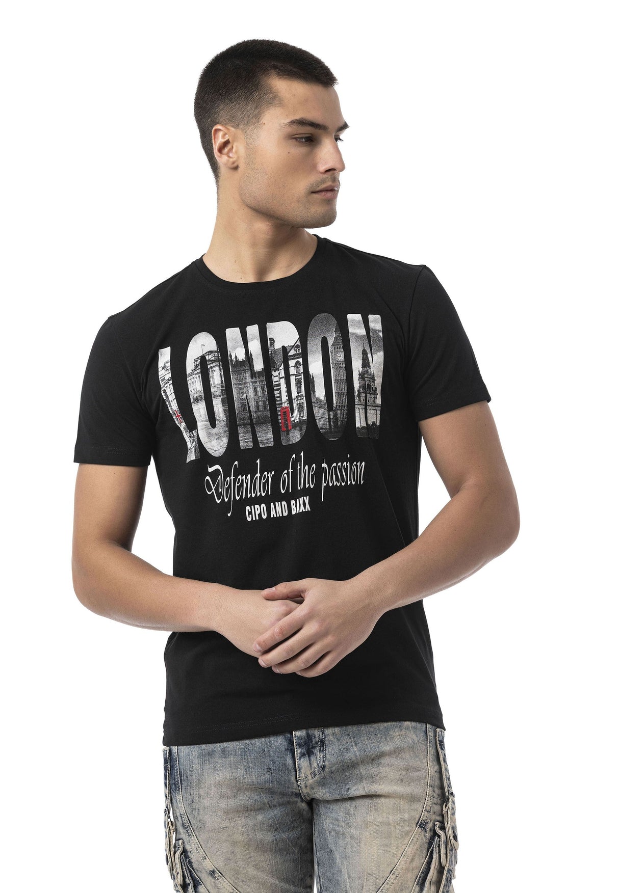 Erkek Baskılı Bisiklet Yaka Slim Fit Kısa Kollu Pamuklu Tişört CT826