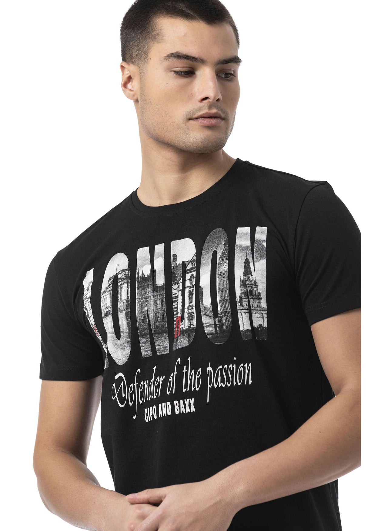 Erkek Baskılı Bisiklet Yaka Slim Fit Kısa Kollu Pamuklu Tişört CT826