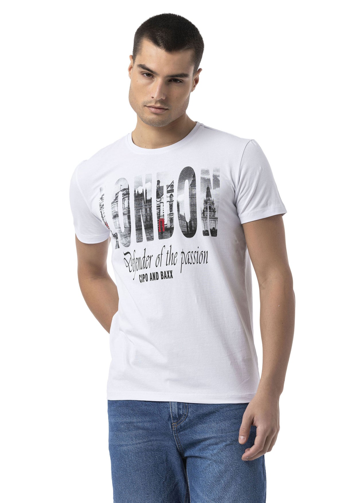 Erkek Baskılı Bisiklet Yaka Slim Fit Kısa Kollu Pamuklu Tişört CT826