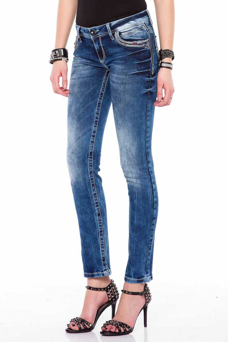 WD352 Cepleri Nakışlı Slim Fit Jean Pantolon