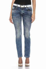 WD401 Taşlı   KanatLı Cep Detaylı Jeans Pantolon