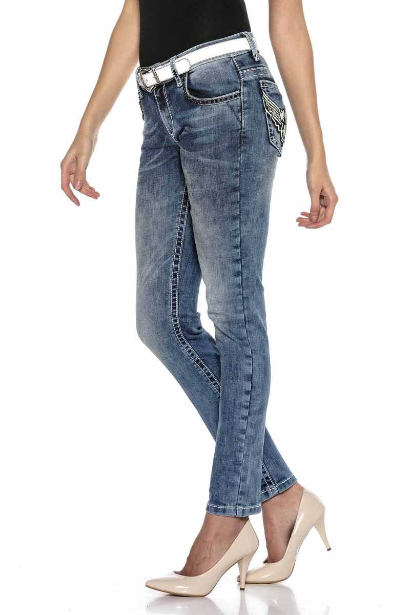 WD401 Taşlı   KanatLı Cep Detaylı Jeans Pantolon