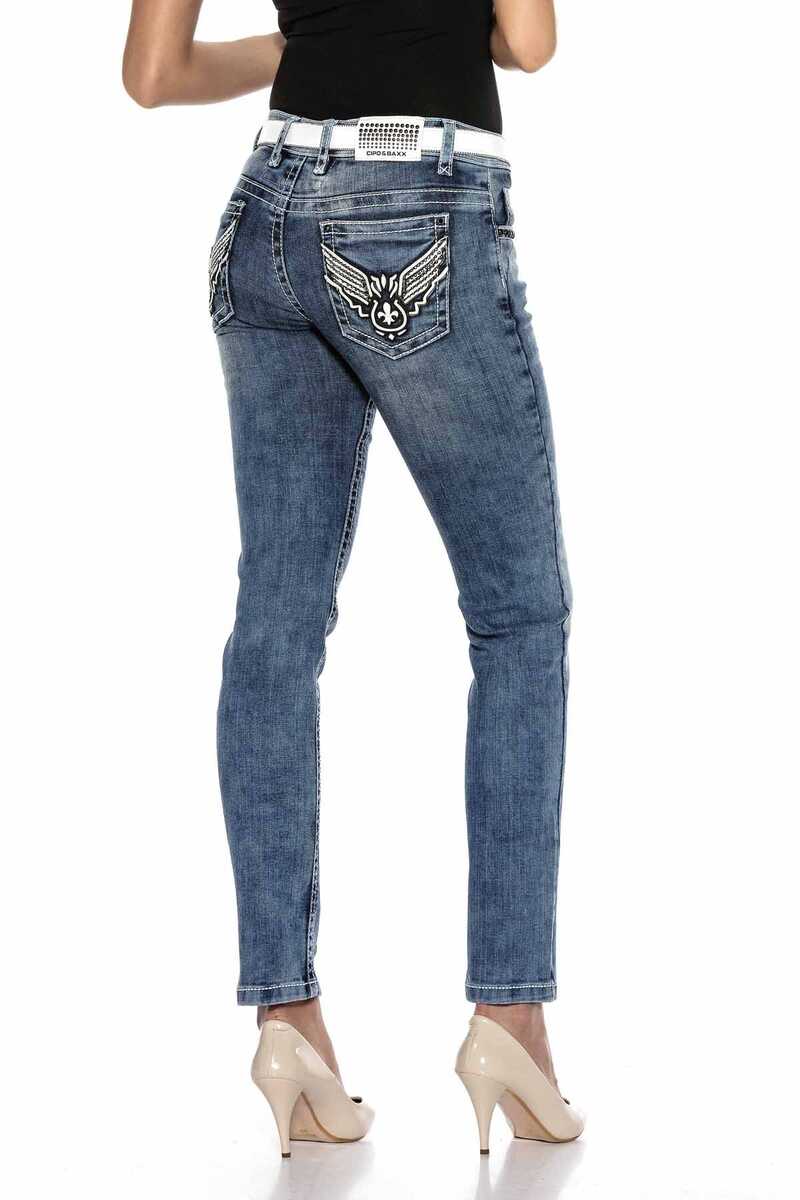 WD401 Taşlı   KanatLı Cep Detaylı Jeans Pantolon