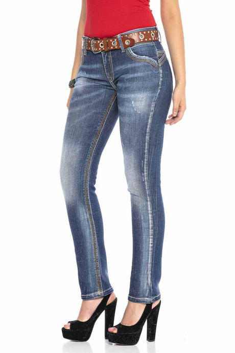 WD433 Kadın Dikiş Detaylı Mavi Jeans Pantolon