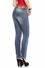 WD433 Kadın Dikiş Detaylı Mavi Jeans Pantolon