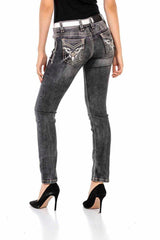 WD436 Cep Nakış Detaylı Siyah Kadın Jeans