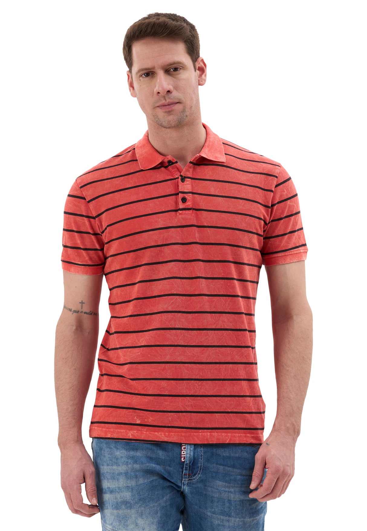 Erkek Çizgili Polo Yaka Basic T-Shirt CT858