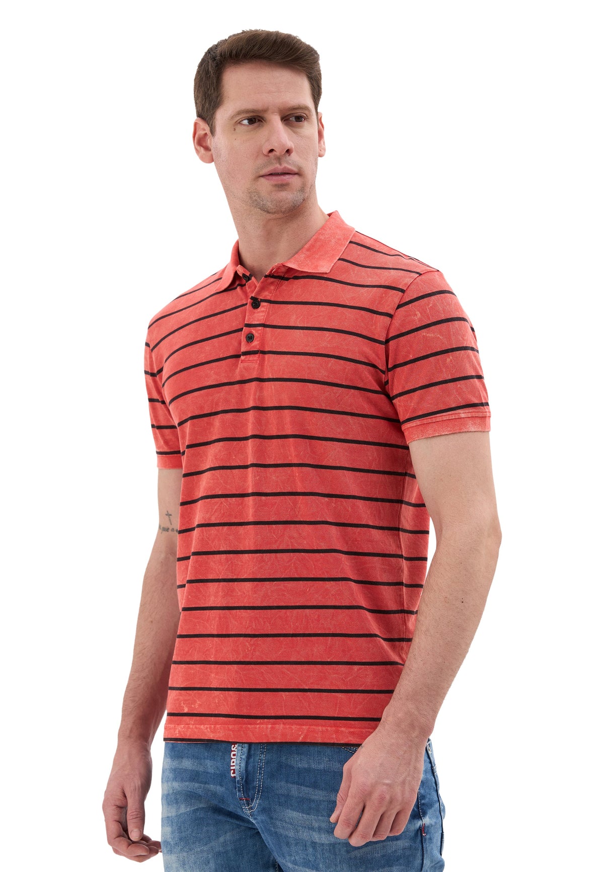 Erkek Çizgili Polo Yaka Basic T-Shirt CT858
