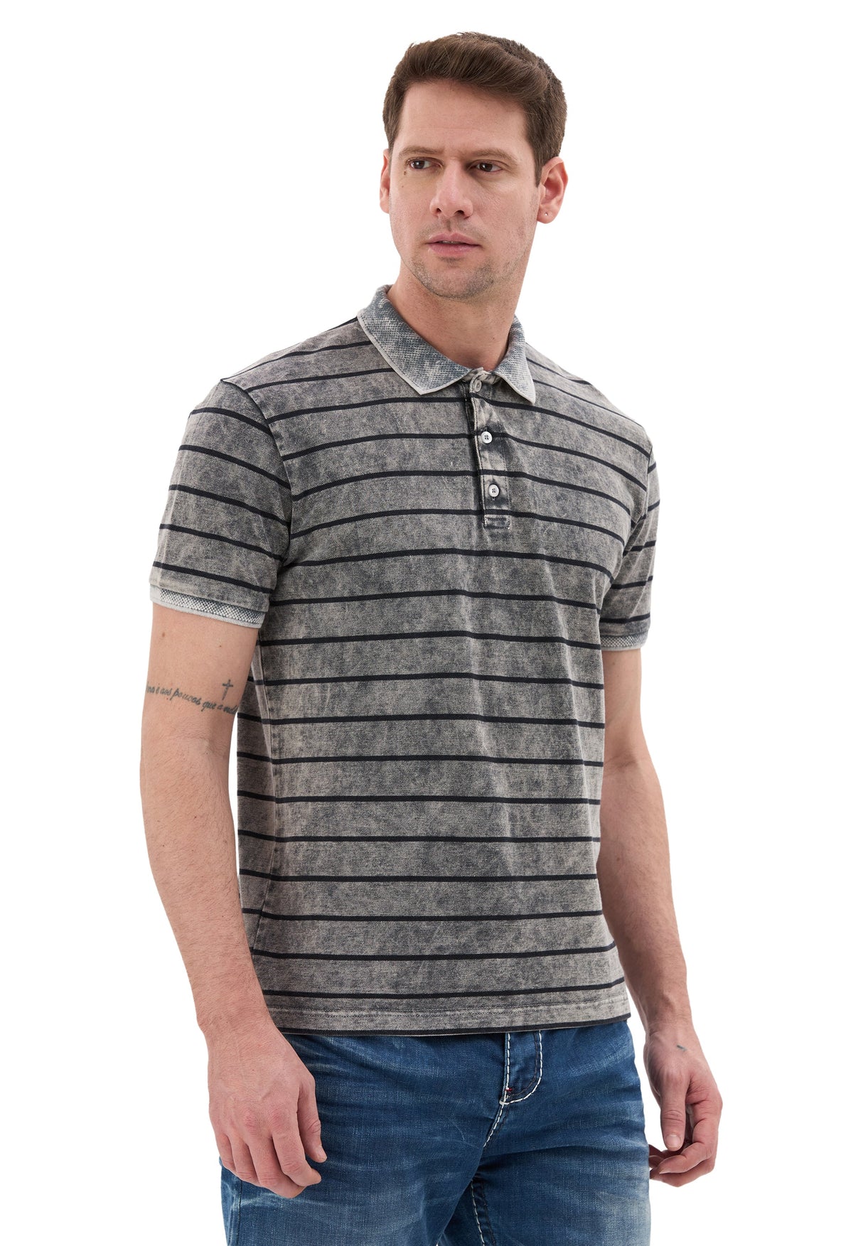 Erkek Çizgili Polo Yaka Basic T-Shirt CT858