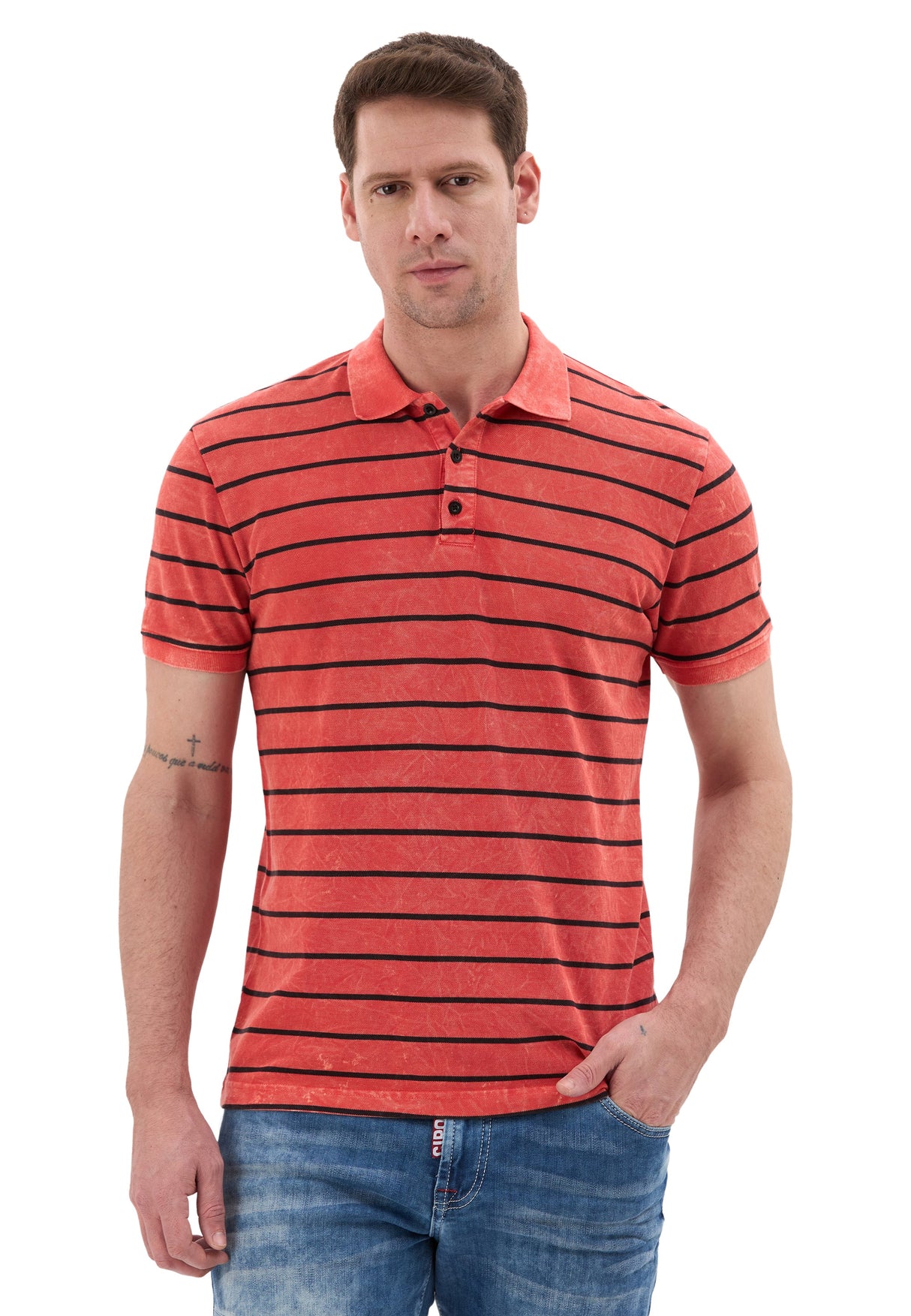 Erkek Çizgili Polo Yaka Basic T-Shirt CT858