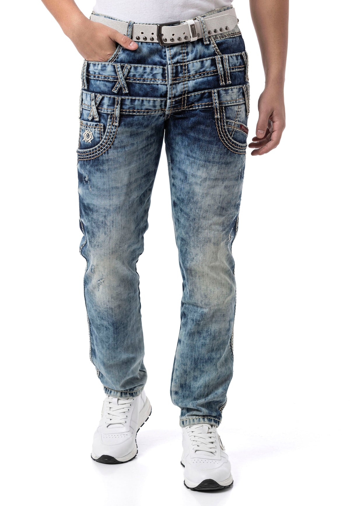 Erkek Regular Fit Tasarım Bel Detaylı Yıkamalı Denim Jean Pantolon CD910