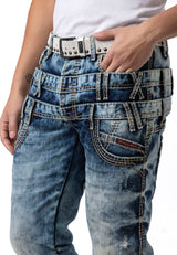 Erkek Regular Fit Tasarım Bel Detaylı Yıkamalı Denim Jean Pantolon CD910