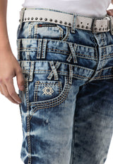 Erkek Regular Fit Tasarım Bel Detaylı Yıkamalı Denim Jean Pantolon CD910