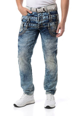 Erkek Regular Fit Tasarım Bel Detaylı Yıkamalı Denim Jean Pantolon CD910