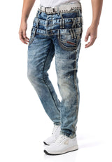 Erkek Regular Fit Tasarım Bel Detaylı Yıkamalı Denim Jean Pantolon CD910