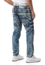 Erkek Regular Fit Tasarım Bel Detaylı Yıkamalı Denim Jean Pantolon CD910