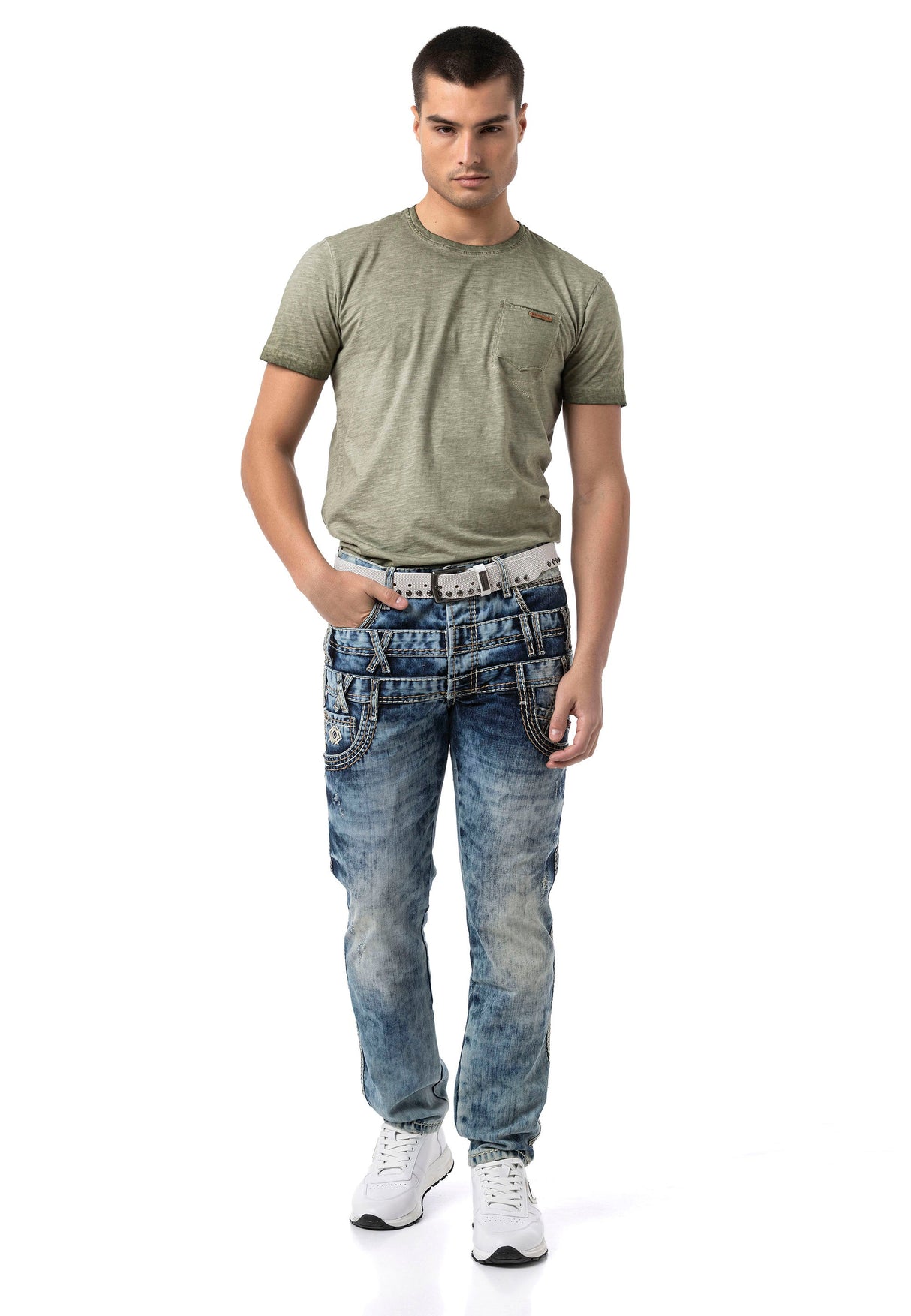Erkek Regular Fit Tasarım Bel Detaylı Yıkamalı Denim Jean Pantolon CD910