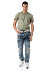 Erkek Regular Fit Tasarım Bel Detaylı Yıkamalı Denim Jean Pantolon CD910