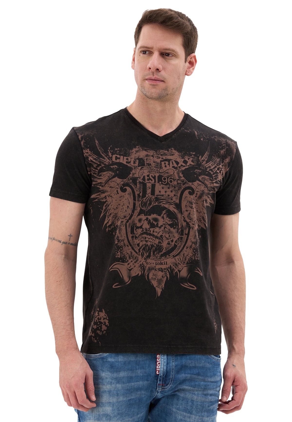 Erkek T-Shirt Bisiklet Yaka Günlük Rahat Kesim Pamuklu Baskılı Tshirt CT856