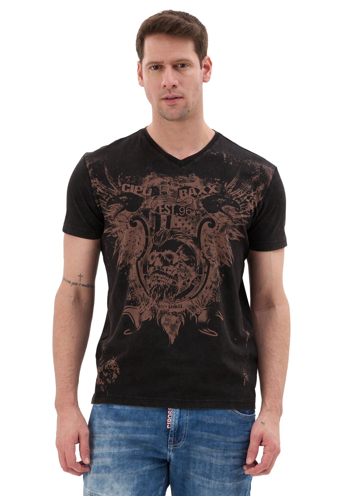 Erkek T-Shirt Bisiklet Yaka Günlük Rahat Kesim Pamuklu Baskılı Tshirt CT856