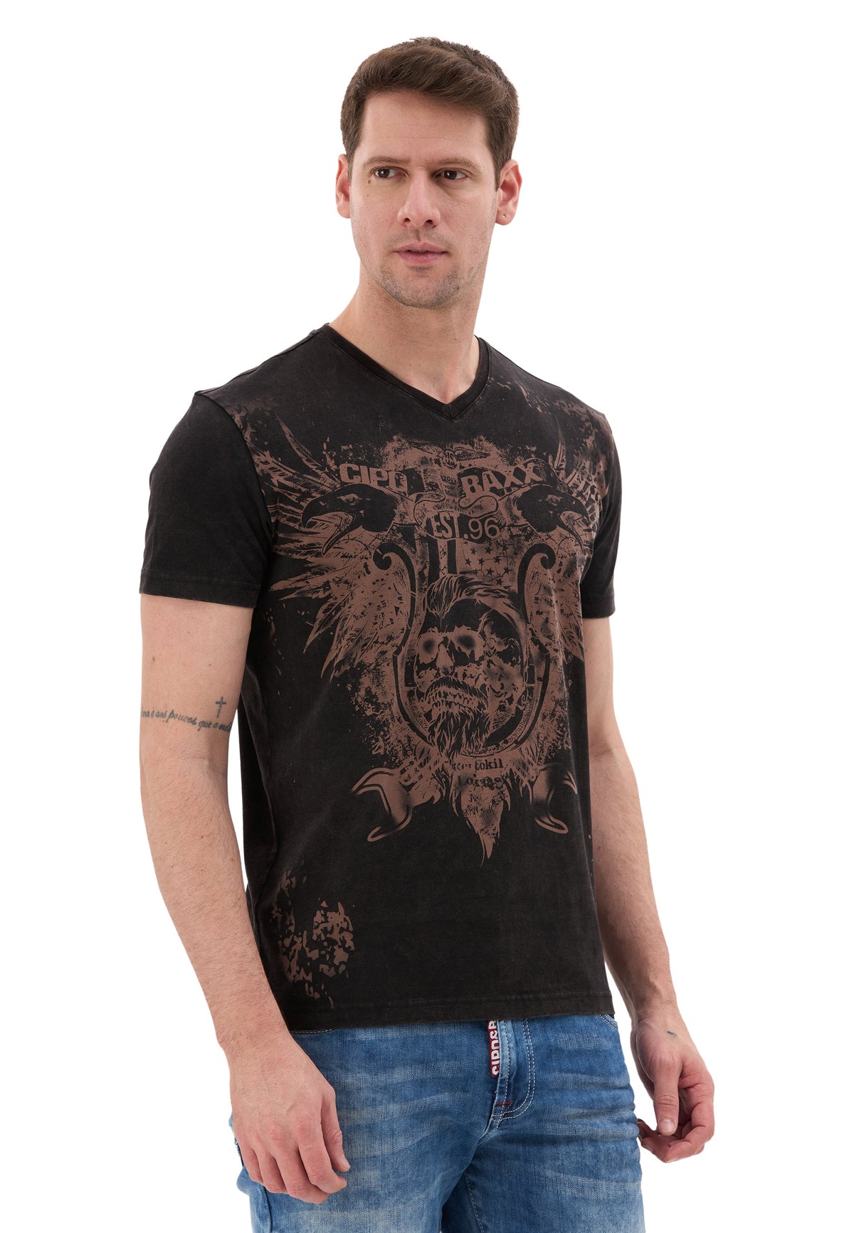 Erkek T-Shirt Bisiklet Yaka Günlük Rahat Kesim Pamuklu Baskılı Tshirt CT856