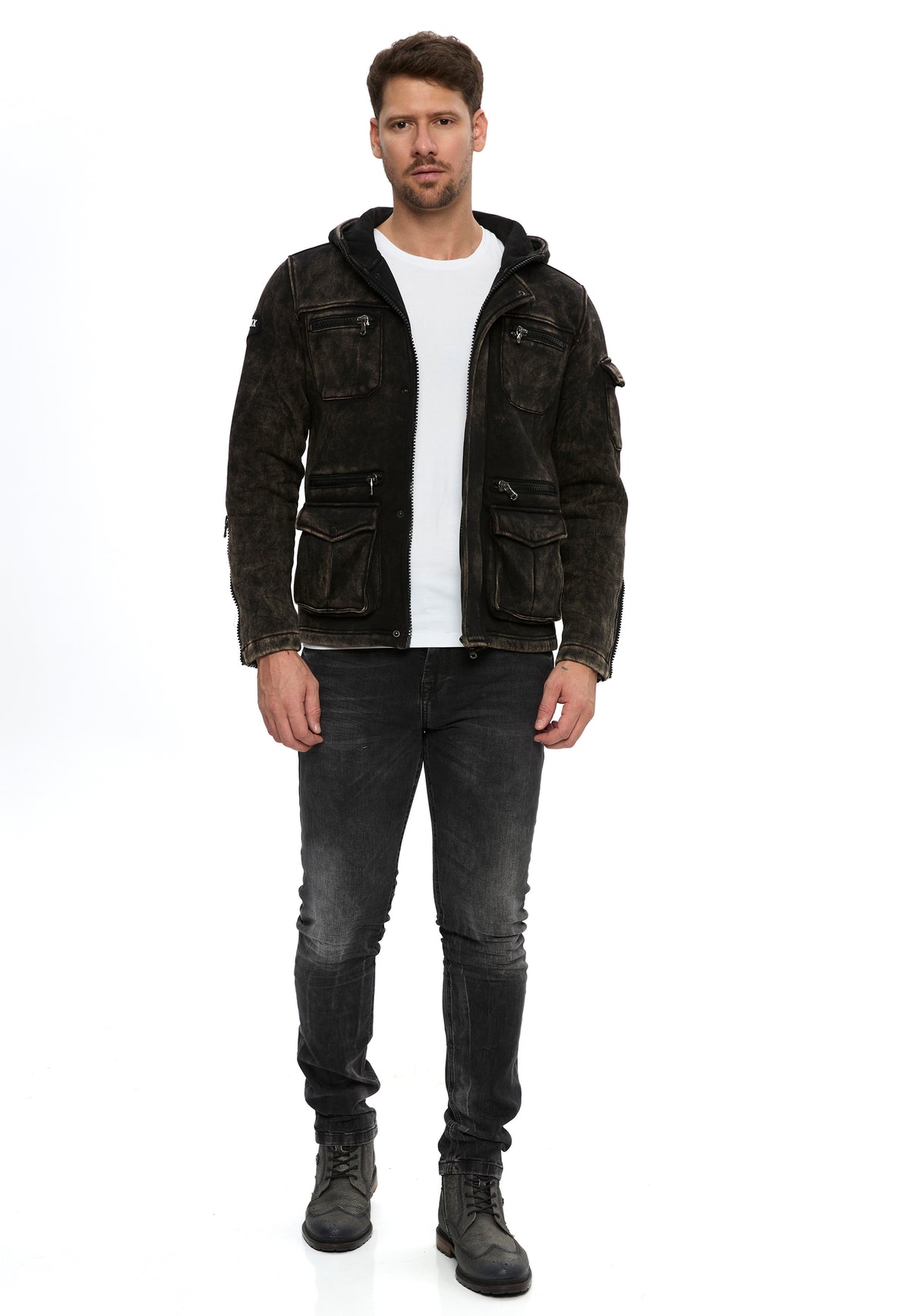 Erkek Kapüşonlu Fermuarlı Çok Cepli Sweatshirt CL611